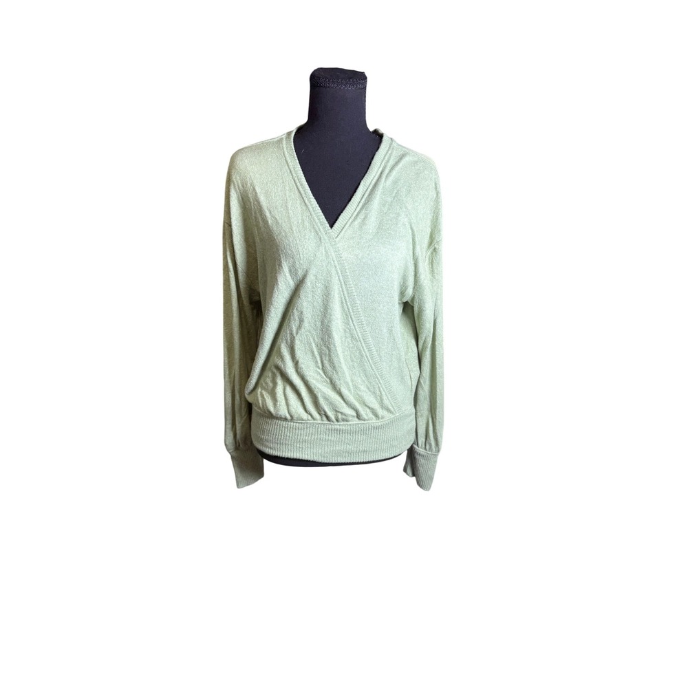 Anthropologie Surplice V-Neck Sweater Women M Green Excellent Wrap Top OB1263767